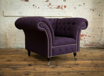 Sessell 1 Sëtz Chesterfield Samt Polster Sofas Design Luxus Couch Sofa Lila Nei