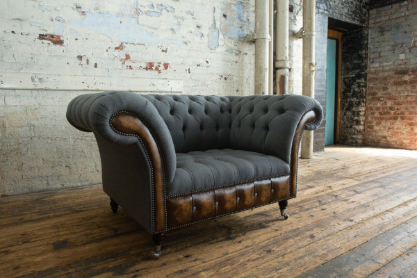 Still Stull Këssen Sofa Textil Chesterfield Stillen 1,5-Sëtz Eenzelstull Gro