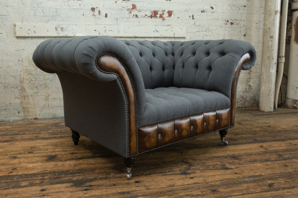 Still Stull Këssen Sofa Textil Chesterfield Stillen 1,5-Sëtz Eenzelstull Gro