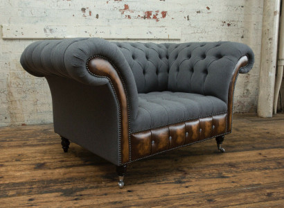 Still Stull Këssen Sofa Textil Chesterfield Stillen 1,5-Sëtz Eenzelstull Gro