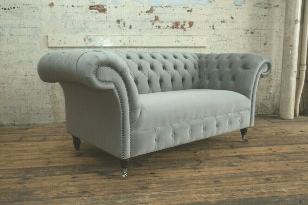 Chesterfield Luxus 2 Sëtzer Canapé Polstersofa Textil Stoffer Couchen Garnitur Nei