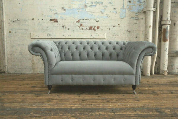 Chesterfield Luxus 2 Sëtzer Canapé Polstersofa Textil Stoffer Couchen Garnitur Nei