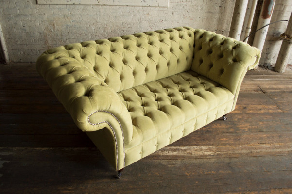 Gréng Sofa Couch Polster Chesterfield Sëtzmooss Textil Stoff Lieder Couche Nei