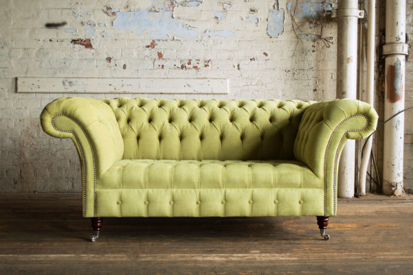 Gréng Sofa Couch Polster Chesterfield Sëtzmooss Textil Stoff Lieder Couche Nei