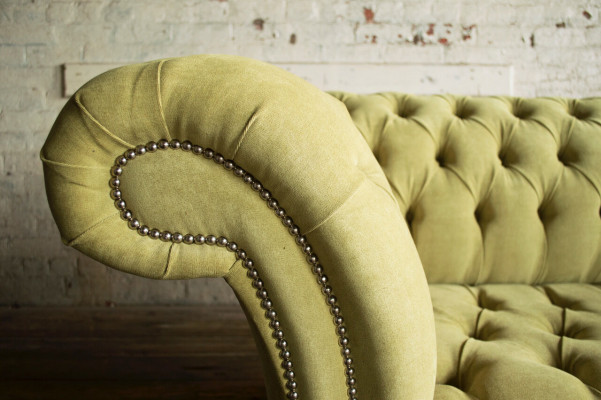 Gréng Sofa Couch Polster Chesterfield Sëtzmooss Textil Stoff Lieder Couche Nei