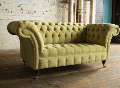 Gréng Sofa Couch Polster Chesterfield Sëtzmooss Textil Stoff Lieder Couche Nei