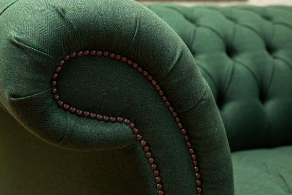 Klassesch Polsterméi Chesterfield Gréng Couches Textilstoff Lieder Stoff Sofa Sëtz