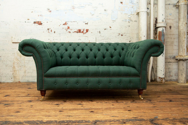 Klassesch Polsterméi Chesterfield Gréng Couches Textilstoff Lieder Stoff Sofa Sëtz