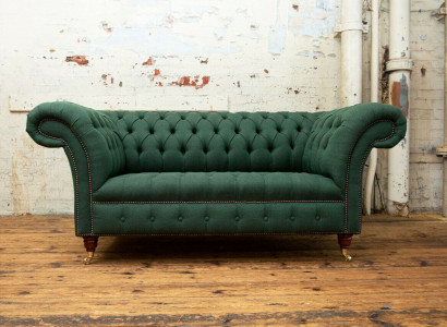 Klassesch Polsterméi Chesterfield Gréng Couches Textilstoff Lieder Stoff Sofa Sëtz