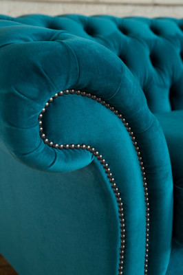 Chesterfield Canapé 2-Sëtz Polster Designer Canapéë Sofas Garnitur Türkis Samt Nei