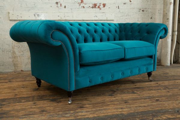 Chesterfield Canapé 2-Sëtz Polster Designer Canapéë Sofas Garnitur Türkis Samt Nei
