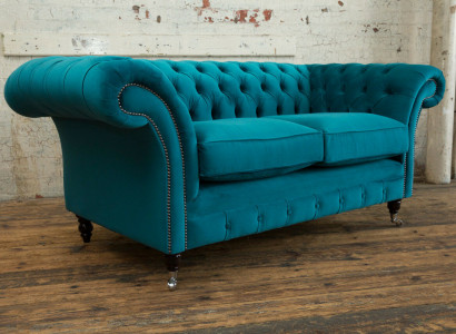 Chesterfield Canapé 2-Sëtz Polster Designer Canapéë Sofas Garnitur Türkis Samt Nei