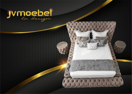 Bett 2x Nuetsdësch 3 Deeler Schlofzëmmer Set Design Miwwelen Modern Luxus Better Nei