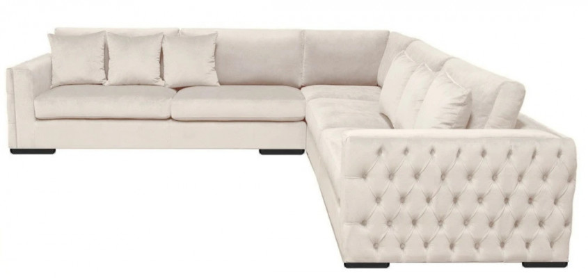 Wunnzëmmerbesofa beige Eckcouch Polstersetzung Samt Miwwel Design Stoff Nei