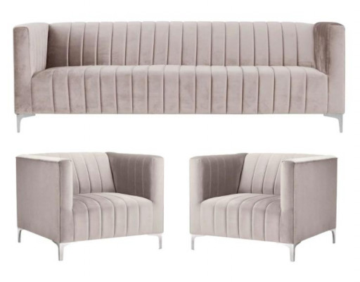 Beige Sofagarnitur Chesterfield Miwwelen Modern Design Textil Wunnzëmmer Couchen