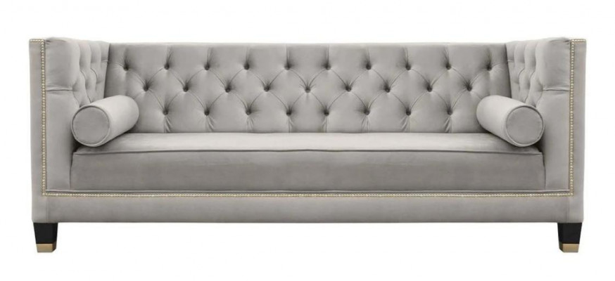 Chesterfield Dräisëtzer Stoff Wunnzëmmer Design Couchen Polster Canapé Canapéë Gréng