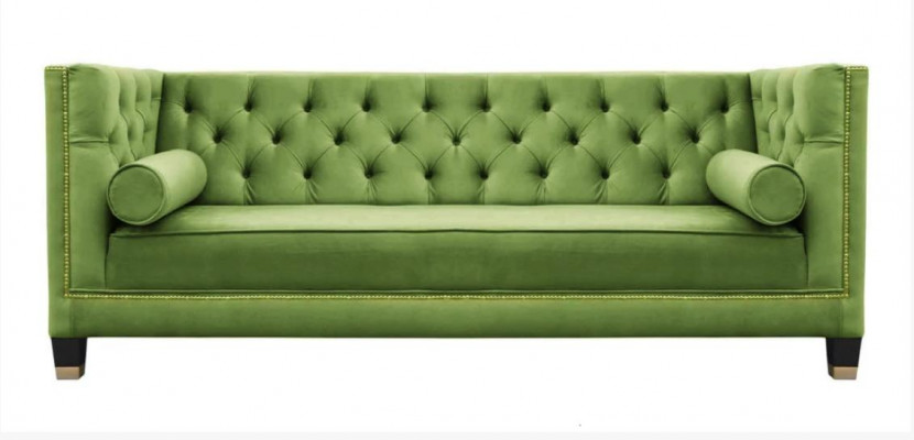 Chesterfield Dräisëtzer Stoff Wunnzëmmer Design Couchen Polster Canapé Canapéë Gréng
