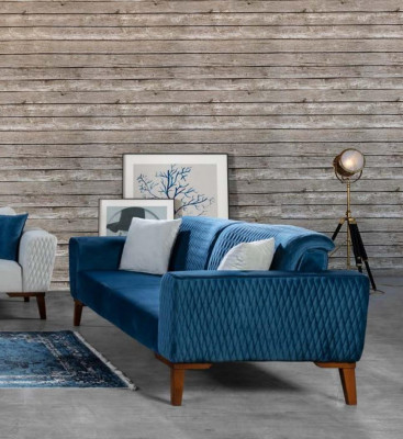 Blo Drei-Sëtzer Canapé Canapé Sofa Elegant Sëtzmiwwel Sofa Wunnzëmmer Neie Samt