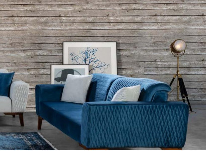 Blo Drei-Sëtzer Canapé Canapé Sofa Elegant Sëtzmiwwel Sofa Wunnzëmmer Neie Samt