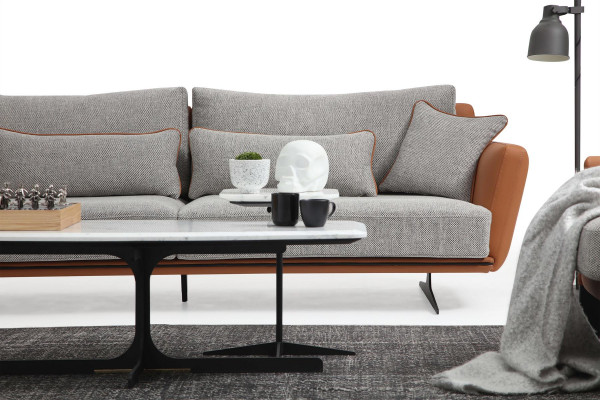 Zweisitzer Sofa 2 Sëtzer Stoff Orange Modern Design Wohnzëmmer Gro