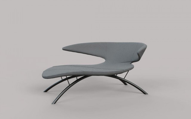 Chaiselongue Fotell Loungefotell Leifotel Stoff Modern Sëtz Grau Sëtz