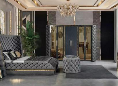Chesterfield Schlofkummer Set Bett 2x Nuetsdëscher Schminktisch Schaf 5-Teile-Set