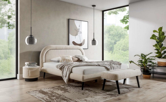 Schlofzëmmer Set Wäiss Bett Elegant 2x Nuetsdëscher Luxus Hocker Modern.