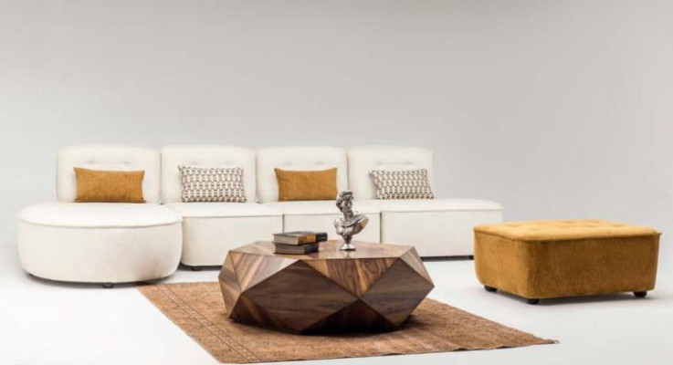 Modular Sektiounscanapé Ecks-Canapé L-Form Modern Canapé-Puff Beige Stoff