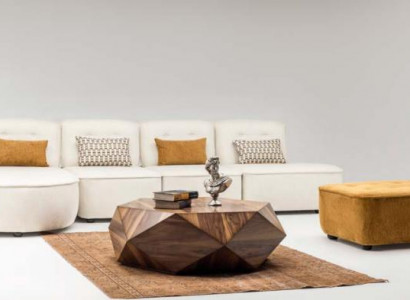 Modular Sektiounscanapé Ecks-Canapé L-Form Modern Canapé-Puff Beige Stoff