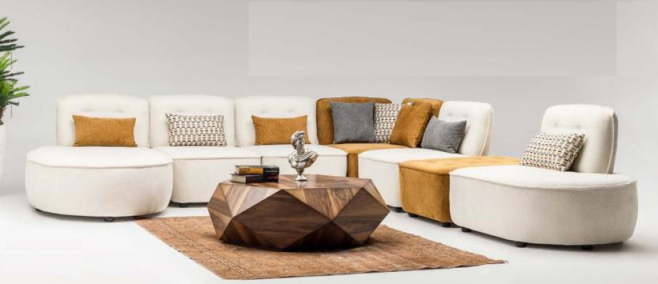 Sektionssofa Sofa Modulares Ecksofa L-Form Couche Beige Stoff Polster