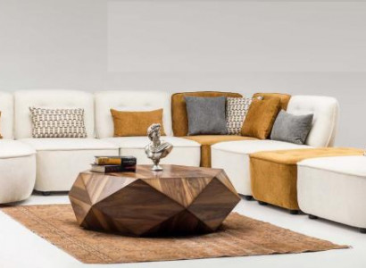 Sektionssofa Sofa Modulares Ecksofa L-Form Couche Beige Stoff Polster