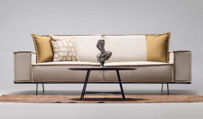 Zwee-Sëtz Sofa 2-Sëtzer Stoffsofa Polstersofa Beige Canapé Modern