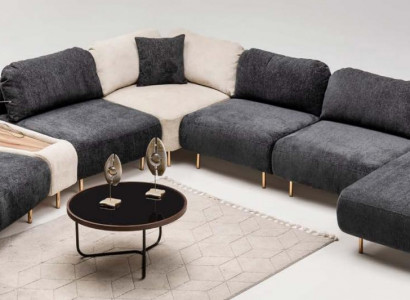 Modular Sektiounssofa Ecksofa U-Form Couch Gro Ottoman Stoff Sofa