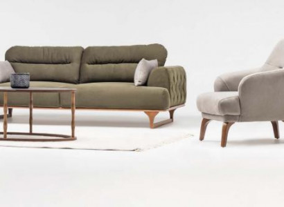 Komplett Stoffdivan Dräisëtzer Divan Fotell Sofa Polstersofa Set Gréng