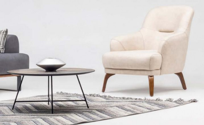 Fauteuil Wunnzëmmer Ouerfauteuil Stoffsessel Beige gepolstert Einsitzer Sëtz