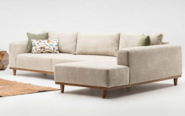 Eckgarnitur Ecksofa L-Form Stoffssof Polstersofa Canapé Sofa Beige
