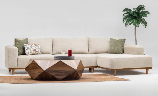 Eckgarnitur Ecksofa L-Form Stoffssof Polstersofa Canapé Sofa Beige