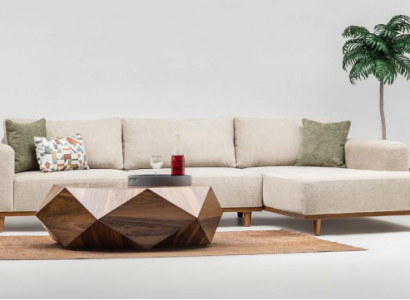 Eckgarnitur Ecksofa L-Form Stoffssof Polstersofa Canapé Sofa Beige