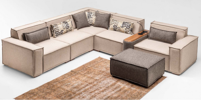 Komplett Ecksofa L Form Hocker Polstersofa Stoffsofa Beige Sofa Couch