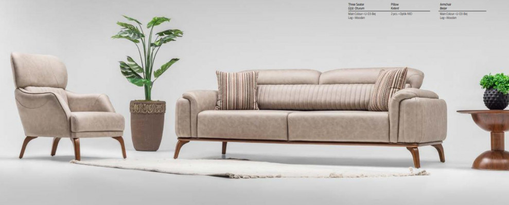 Komplett Set Kënschtlech Lieder Sofaen Designer Lieder Dräisëtzer Eenzelege Fauteuil
