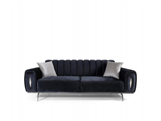 Design Dräisëtzer Schwaarz Canapé 3 Sëtzer Stoffcanapé Polsterkanapé Couch
