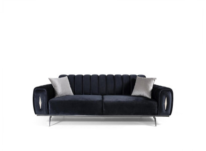 Design Dräisëtzer Schwaarz Canapé 3 Sëtzer Stoffcanapé Polsterkanapé Couch