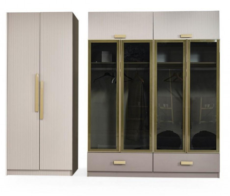 Set-Schlofkummer Duebelbett Nuetsdëscher Kleederschaf Beige 4 Deeler