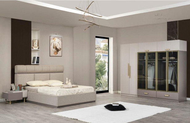 Set-Schlofkummer Duebelbett Nuetsdëscher Kleederschaf Beige 4 Deeler