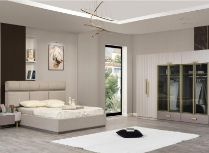 Set-Schlofkummer Duebelbett Nuetsdëscher Kleederschaf Beige 4 Deeler
