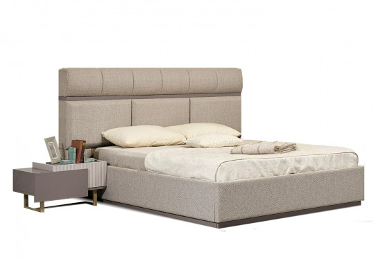 Komplett Doppelbett Nuetsdëscher Schlofzëmmer Bett Beige 3-Deeler Holz Set