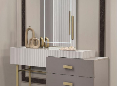 Schminktisch mat Spigel Schminkkonsole Friseurdësch Holz Beige Konsol