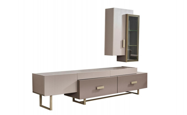 Wunnzëmmer TV Stänner Wandregal RTV Lowboard Holz Beige Dësch Grupp