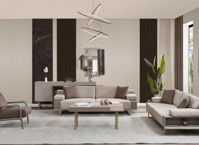 Kompletten Dräisëtzer Still Couch Beige Polstersofa Stoffsofa Set 3 Stécker