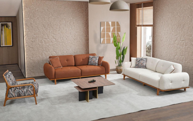 Canapé-Set Dräisëtzer Fautteuil Canapé Brong Stoff-Canapé 3-Stéck